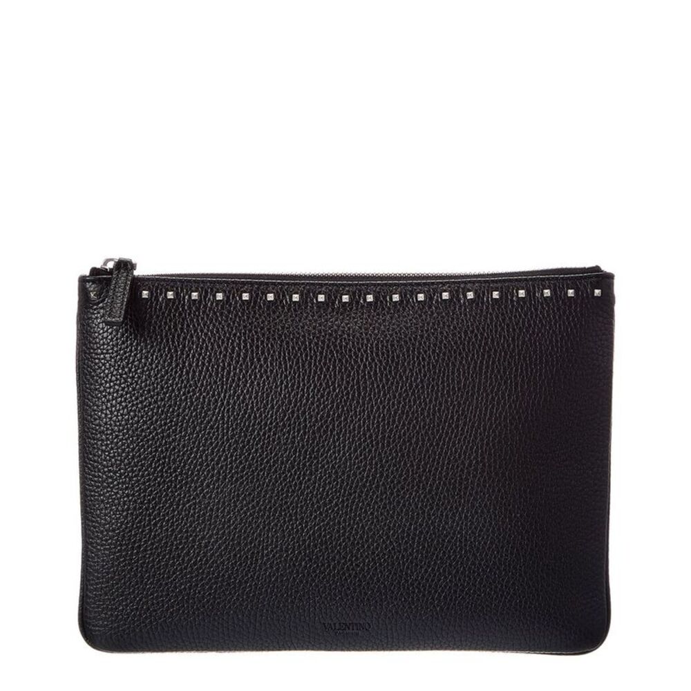 Valentino Rockstud Grainy Leather Pouch, Black